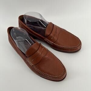 HS Trask Handsewn Leather Penny Loafers Mens 8.5M Tan Moc Toe Preppy Old Money